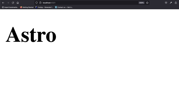 Astro JS Tutorial: Empty Astro app browser screenshot, contains the word 'Astro' in black text and nothing else