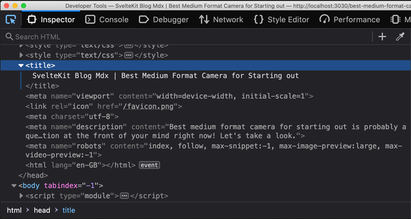 SvelteKit SEO:  Search Engine Optimization Metadata: General Metadata Inspector.