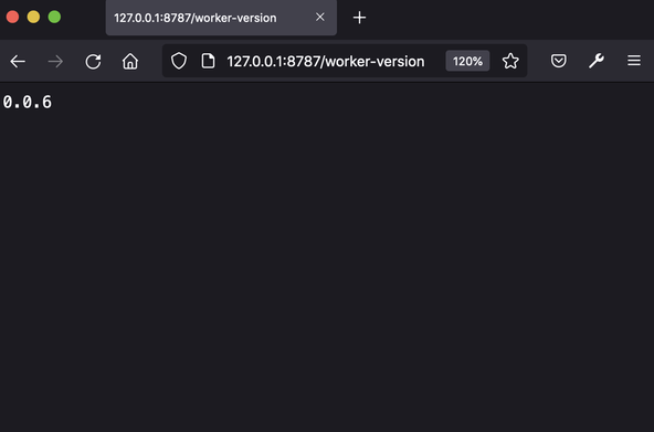 Using Rust Cloudflare Workers: Test Route: browser screenshot with the address http://127.0.0.1:8787/worker-version in the navigation bar.  Only 0.0.6 is displayed in the main window.